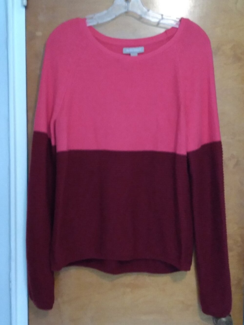 Banana Republic Colorblock Merino Wool Blend Pullover Sweater Pink Burgundy - La